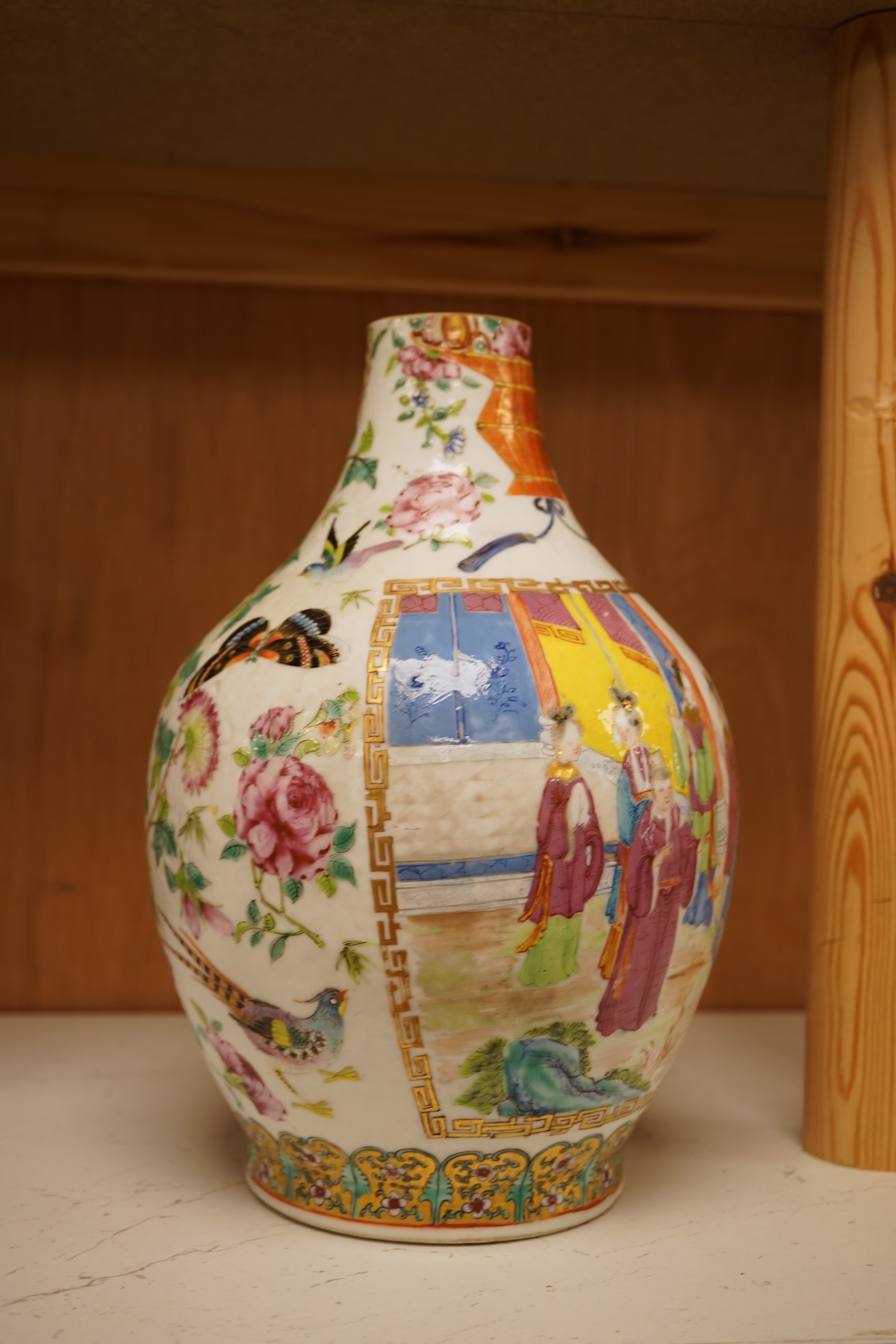 A 19th century Chinese famile rose vase, with an altered neck, 25cm high